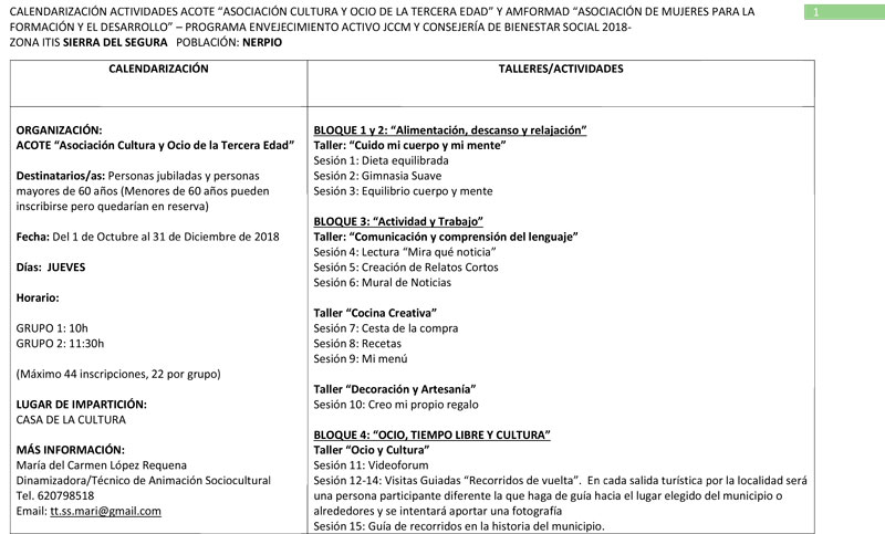 NERPIO CALENDARIZACIÓN PROGRAMA ENVEJECIMIENTO ACTIVO 1 1