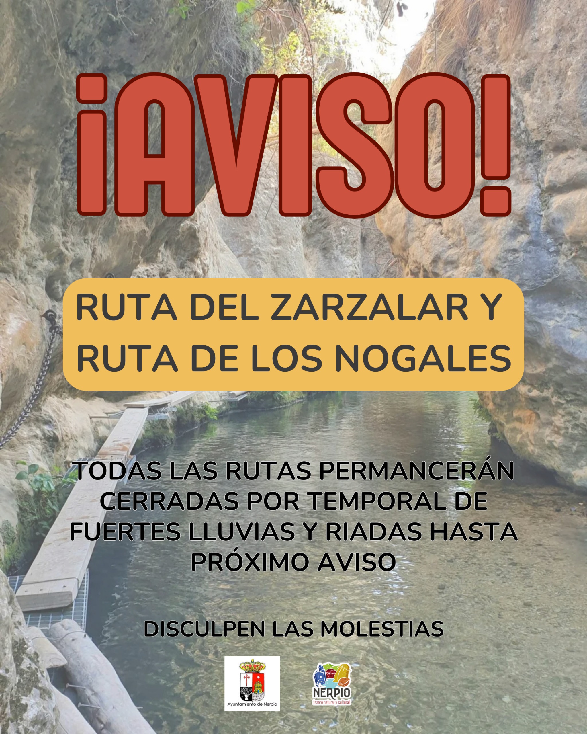 aviso rutas cerradas